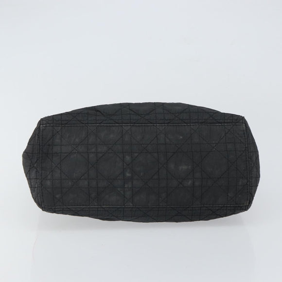 Christian Dior Lady Dior Canage Hand Bag Nylon Black Gold Auth 164124