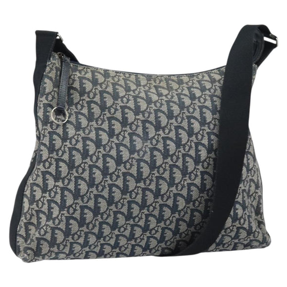 Christian Dior Trotter Canvas Shoulder Bag Navy Silver Auth 164126