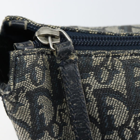 Christian Dior Trotter Canvas Shoulder Bag Navy Silver Auth 164126