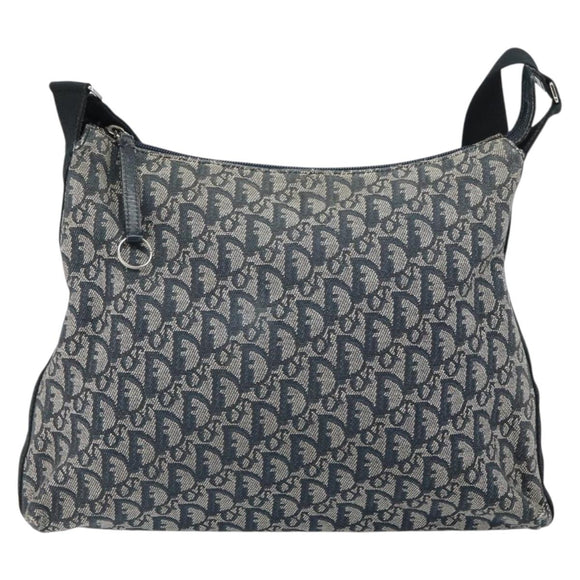 Christian Dior Trotter Canvas Shoulder Bag Navy Silver Auth 164126