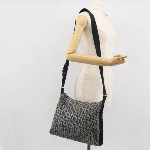 Christian Dior Trotter Canvas Shoulder Bag Navy Silver Auth 164126
