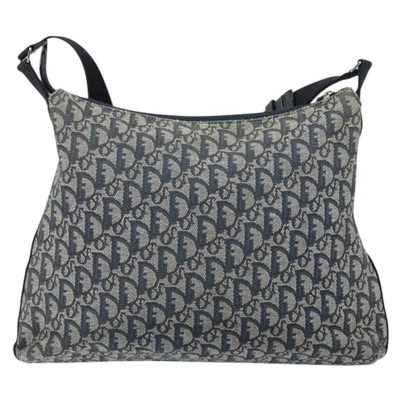 Christian Dior Trotter Canvas Shoulder Bag Navy Silver Auth 164126
