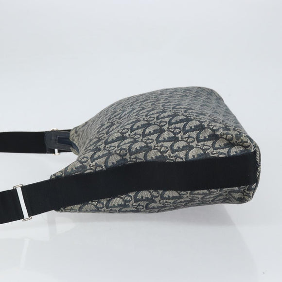 Christian Dior Trotter Canvas Shoulder Bag Navy Silver Auth 164126
