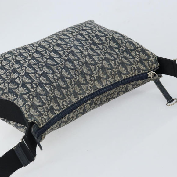 Christian Dior Trotter Canvas Shoulder Bag Navy Silver Auth 164126