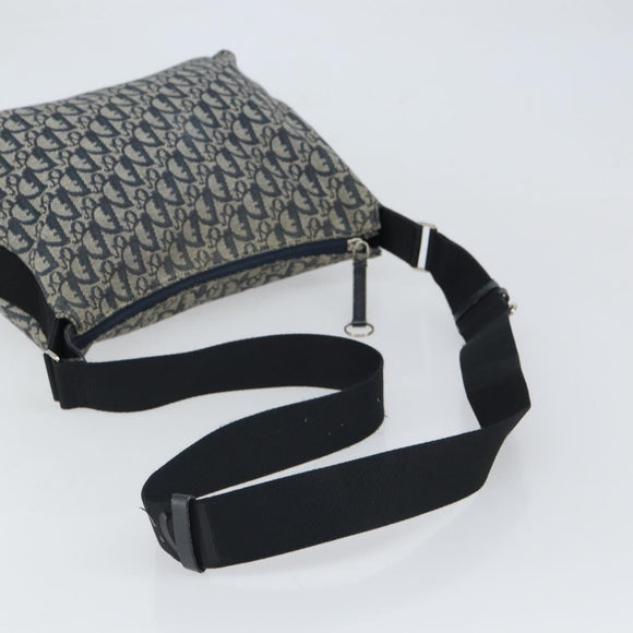 Christian Dior Trotter Canvas Shoulder Bag Navy Silver Auth 164126