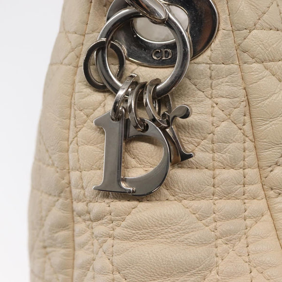 Christian Dior Canage Umhängetasche Leder Elfenbein Silber Auth 164127
