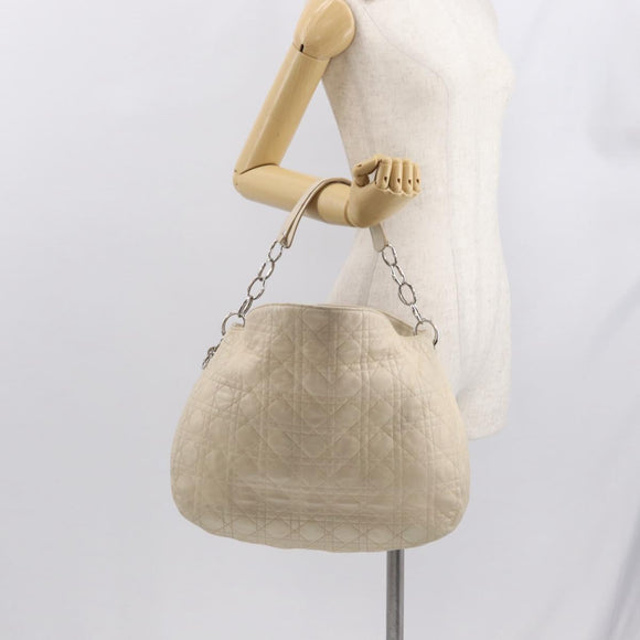 Christian Dior Canage Umhängetasche Leder Elfenbein Silber Auth 164127