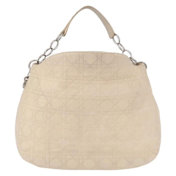 Christian Dior Canage Umhängetasche Leder Elfenbein Silber Auth 164127