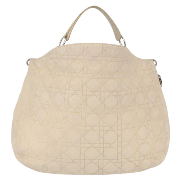 Christian Dior Canage Umhängetasche Leder Elfenbein Silber Auth 164127