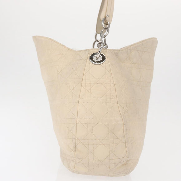 Christian Dior Canage Umhängetasche Leder Elfenbein Silber Auth 164127