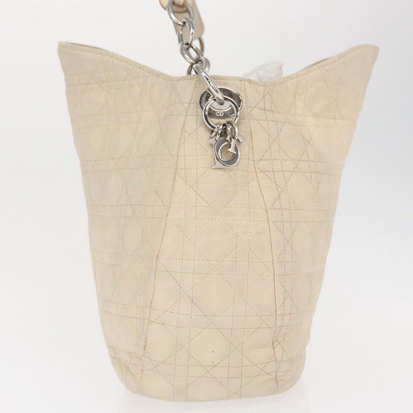 Christian Dior Canage Umhängetasche Leder Elfenbein Silber Auth 164127