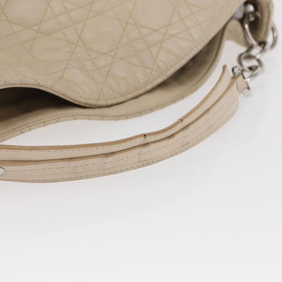 Christian Dior Canage Umhängetasche Leder Elfenbein Silber Auth 164127