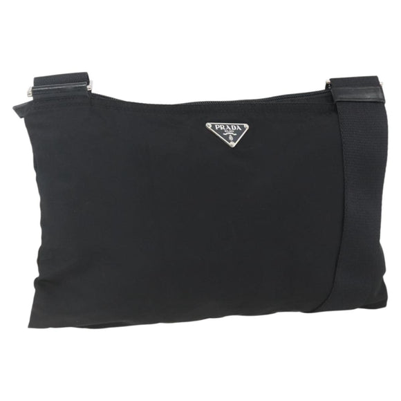 PRADA Shoulder Bag Nylon Black Silver Auth 164134