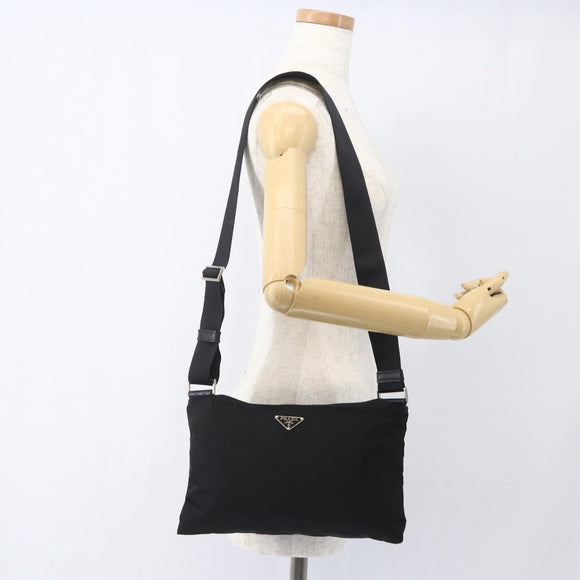 PRADA Shoulder Bag Nylon Black Silver Auth 164134