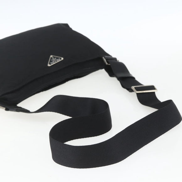 PRADA Shoulder Bag Nylon Black Silver Auth 164134