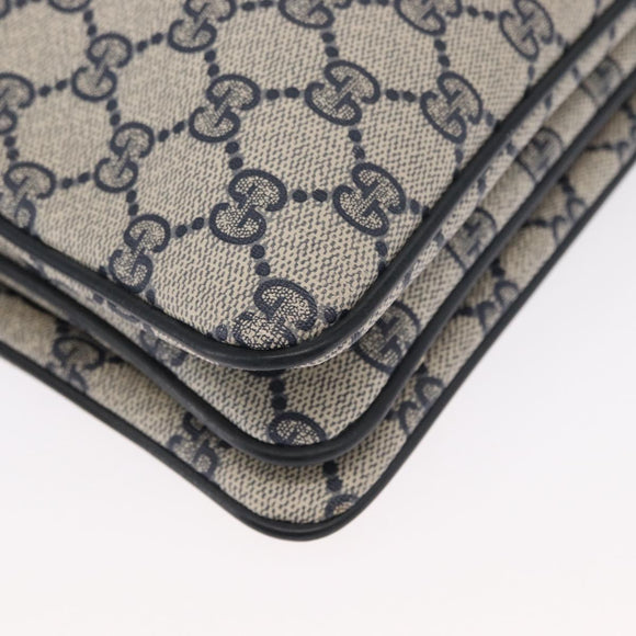 GUCCI GG Supreme Sherry Line Bag PVC Navy Gold Red 14 02 013 Auth 164136