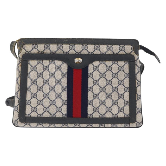 GUCCI GG Supreme Sherry Line Bag PVC Navy Gold Red 14 02 013 Auth 164136