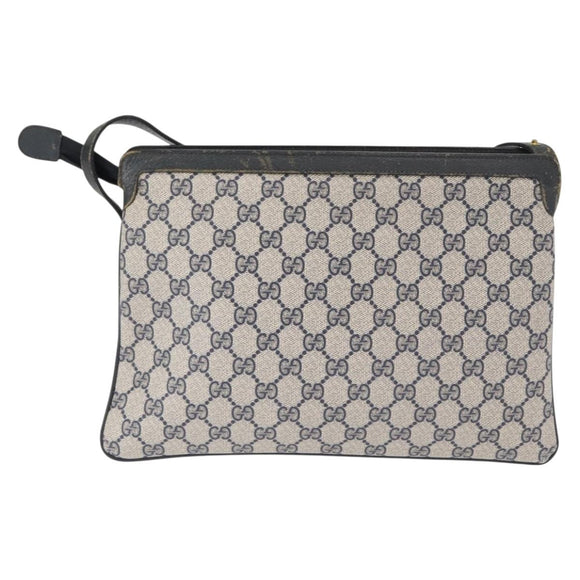 GUCCI GG Supreme Sherry Line Bag PVC Navy Gold Red 14 02 013 Auth 164136