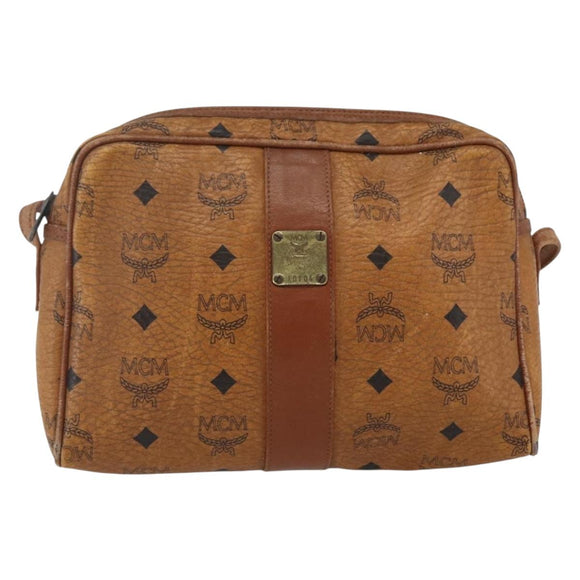 MCM Logogram Vicetos Shoulder Bag PVC Leather Brown Gold Auth 164139