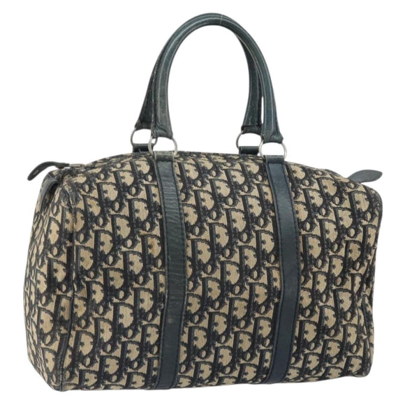 Christian Dior Trotter Canvas Boston Bag Navy Silver Auth 164140