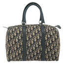 Christian Dior Trotter Canvas Boston Bag Navy Silver Auth 164140-2