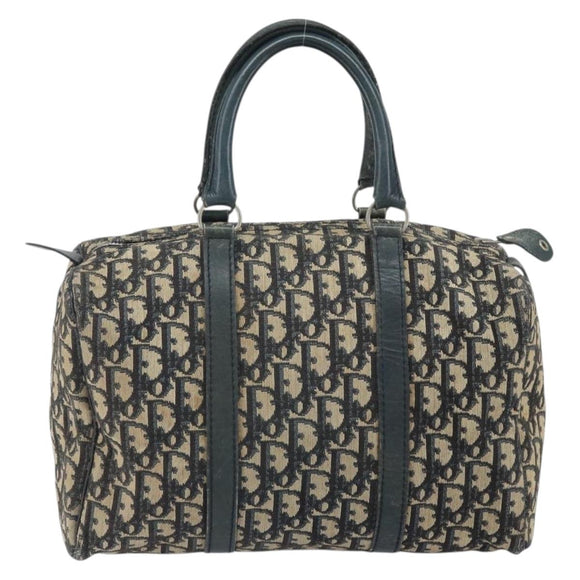 Christian Dior Trotter Canvas Boston Bag Navy Silver Auth 164140