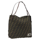 FENDI Zucca Canvas Tote Bag Black Brown Auth 164142-1
