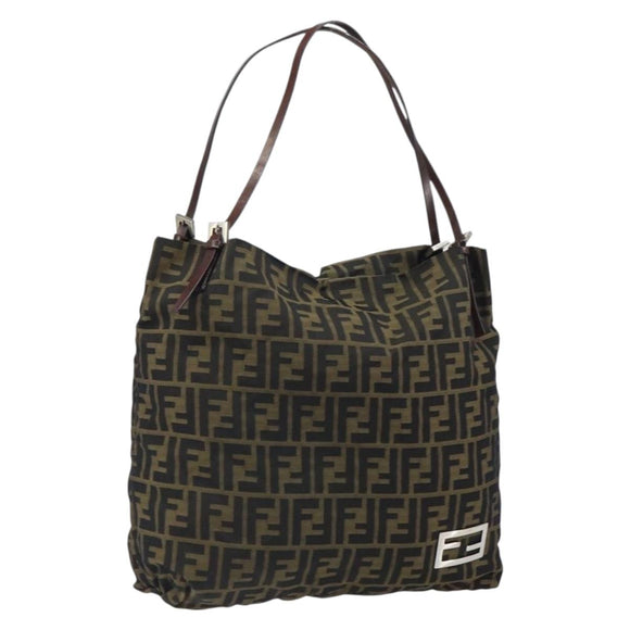 FENDI Zucca Canvas Tote Bag Black Brown Auth 164142