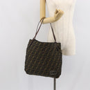 FENDI Zucca Canvas Tote Bag Black Brown Auth 164142-22
