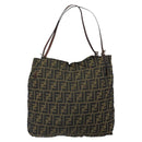 FENDI Zucca Canvas Tote Bag Black Brown Auth 164142-2