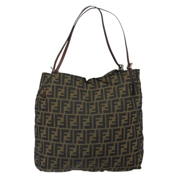 FENDI Zucca Canvas Tote Bag Black Brown Auth 164142
