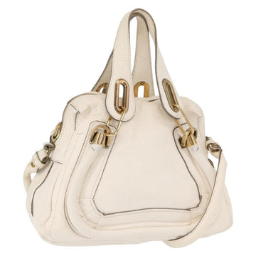 Chloe Paraty Hand Bag Leather 2way White Gold Auth 164145