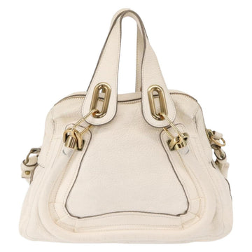 Chloe Paraty Hand Bag Leather 2way White Gold Auth 164145 - 0
