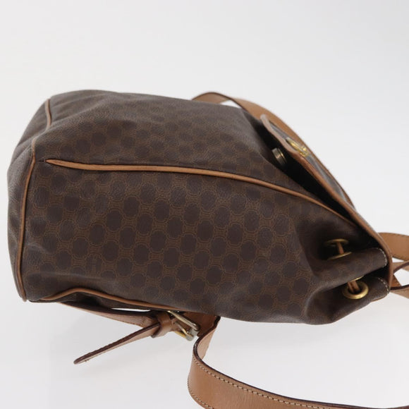 CELINE Macadam Canvas Backpack PVC Leather Brown Gold Auth 164150