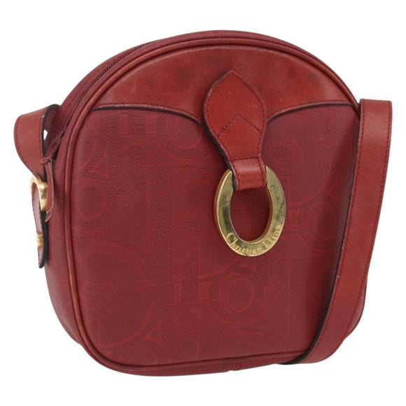 Christian Dior Trotter Canvas Shoulder Bag Red Gold Auth 164154