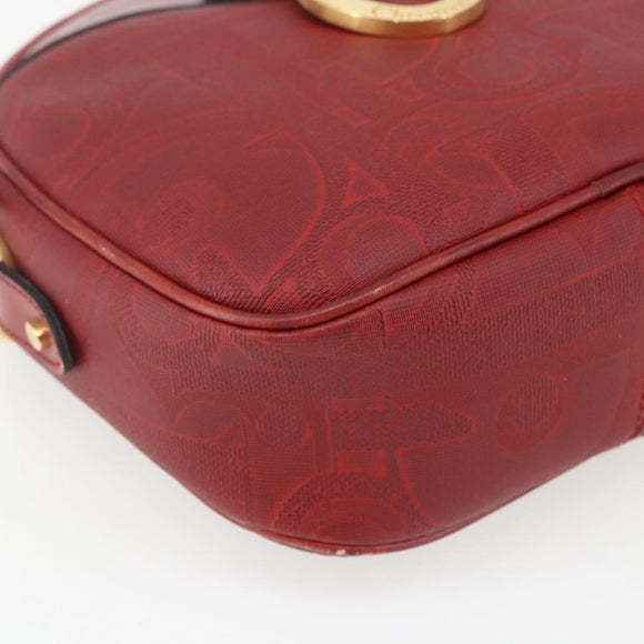 Christian Dior Trotter Canvas Shoulder Bag Red Gold Auth 164154