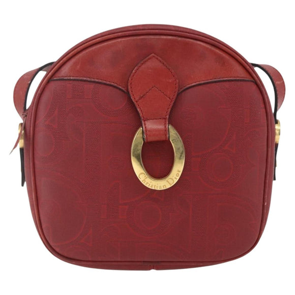 Christian Dior Trotter Canvas Shoulder Bag Red Gold Auth 164154