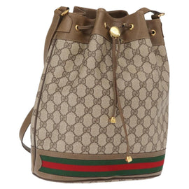 GUCCI GG Supreme Web Sherry Line Bag PVC Beige Gold 41 02 085 Auth 164159