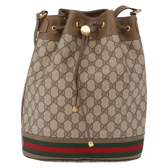 GUCCI GG Supreme Web Sherry Line Bag PVC Beige Gold 41 02 085 Auth 164159