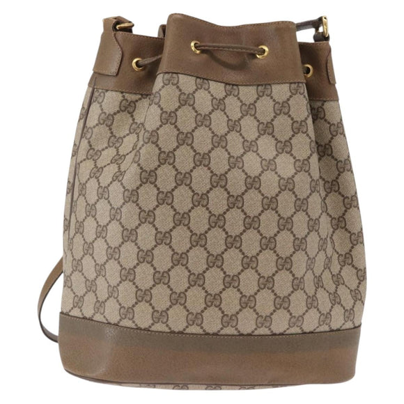 GUCCI GG Supreme Web Sherry Line Bag PVC Beige Gold 41 02 085 Auth 164159