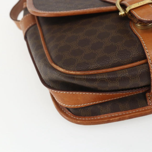 CELINE Macadam Canvas Shoulder Bag PVC Leather Brown Gold Auth 164162