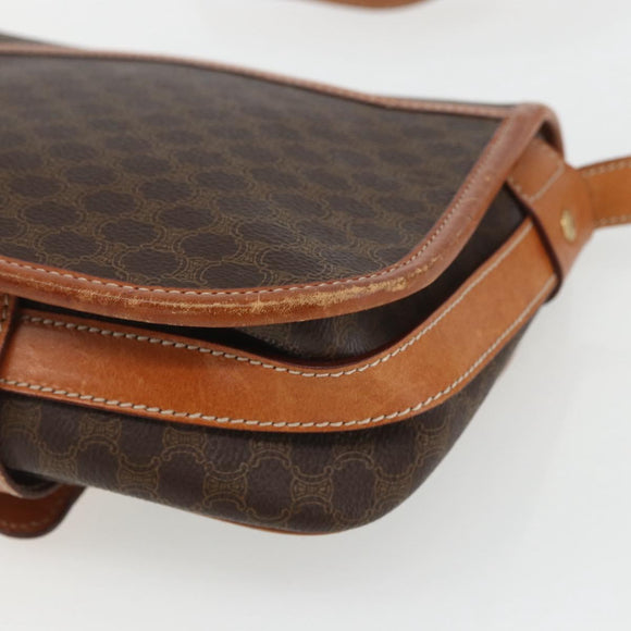 CELINE Macadam Canvas Shoulder Bag PVC Leather Brown Gold Auth 164162