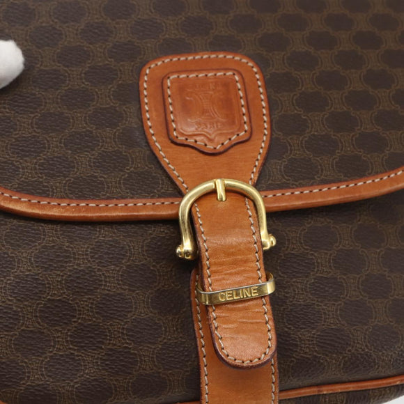 CELINE Macadam Canvas Shoulder Bag PVC Leather Brown Gold Auth 164162