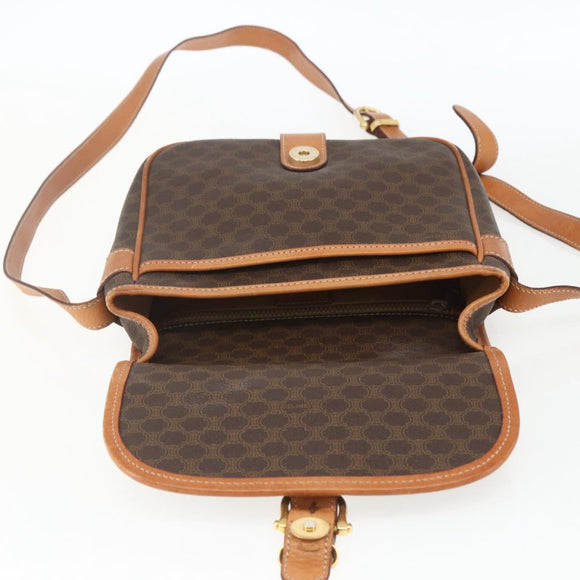 CELINE Macadam Canvas Shoulder Bag PVC Leather Brown Gold Auth 164162