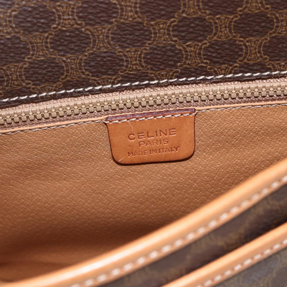 CELINE Macadam Canvas Shoulder Bag PVC Leather Brown Gold Auth 164162