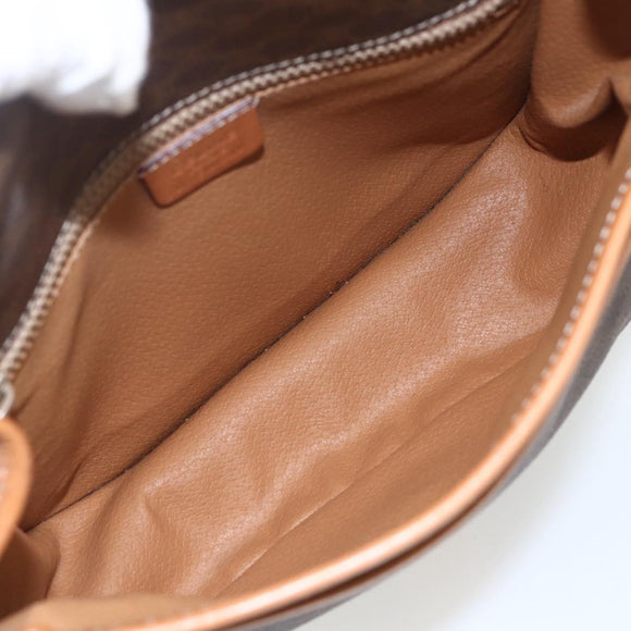 CELINE Macadam Canvas Shoulder Bag PVC Leather Brown Gold Auth 164162