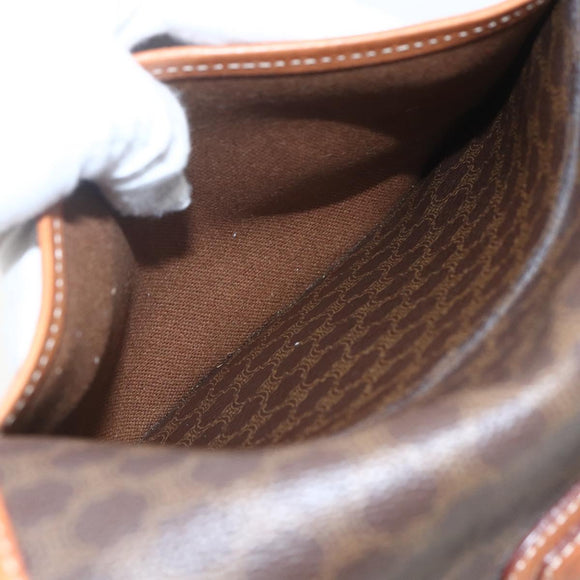 CELINE Macadam Canvas Shoulder Bag PVC Leather Brown Gold Auth 164162
