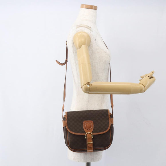 CELINE Macadam Canvas Shoulder Bag PVC Leather Brown Gold Auth 164162