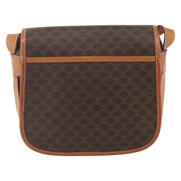 CELINE Macadam Canvas Shoulder Bag PVC Leather Brown Gold Auth 164162