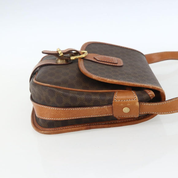 CELINE Macadam Canvas Shoulder Bag PVC Leather Brown Gold Auth 164162